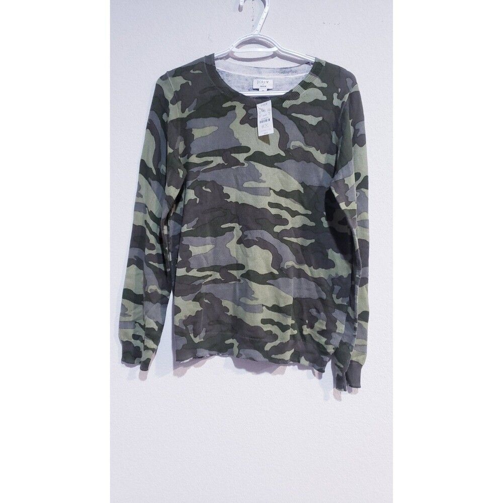 NWT J Crew Camo Teddie Lightweight Sweater Size M Jenna Camo Green 969 AC506